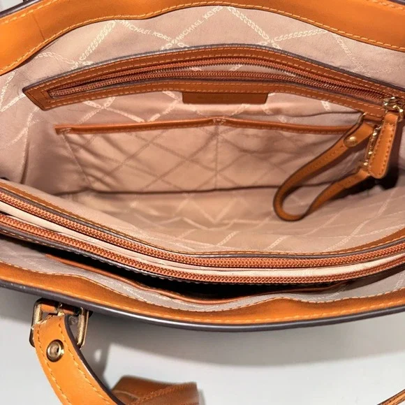 Michael Kors Women's Tote Bag Brown MK Logo Leather Trim Large - Picture 10 of 16